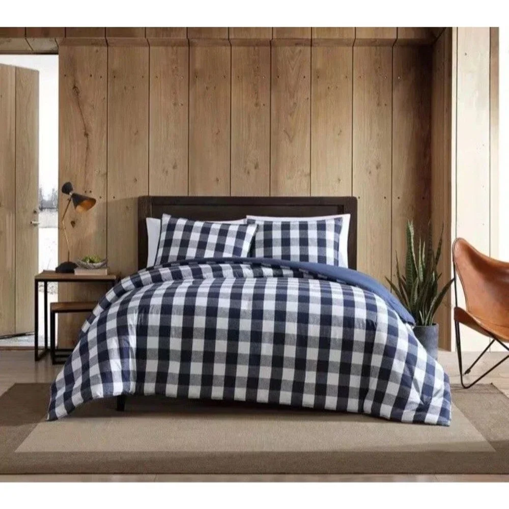 Eddie Bauer Lakehouse Plaid 2-Piece Blue Cotton Twin Duvet Cover Set